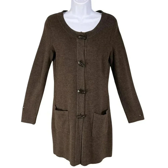 Ellen Tracy Women M Merino Wool Blend Cardigan Dress Toggle Buttons Pockets - Picture 1 of 16